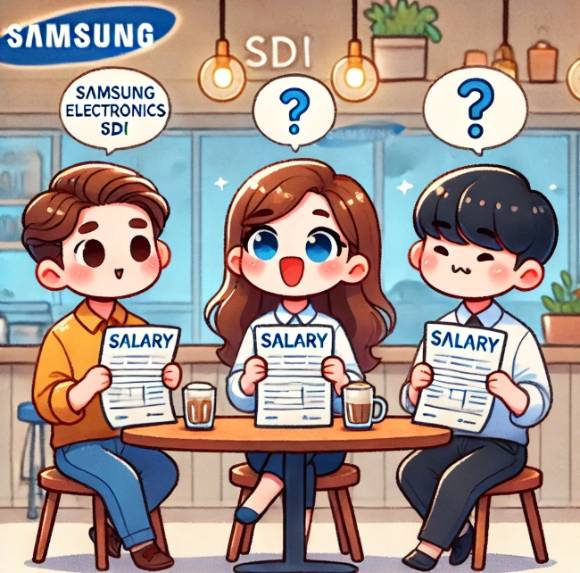 2024년도 사업보고서에 따르면 삼성의 전자계열사 삼성전자, 삼성SDI, 삼성전기 가운데 평균 연봉이 가장 높은 회사는 삼성전자로 나타났다. [사진=챗GPT가 생성한 이미지.]