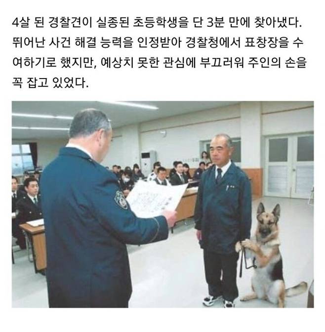 실종된 초등학생을 3분만에 찾아낸 경찰견