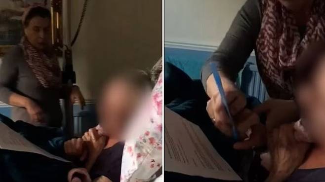 [서울=뉴시스] 지난 6일(현지시각) 영국 데일리메일 등 현지 매체에 따르면 런던 남부 헌힐에 거주하는 리사 바버스톡(55)은 지난 2021년 3월 의식이 거의 없는 어머니 마거렛의 손에 펜을 쥐어주고 유언장에 서명하도록 했다. (사진= 데일리메일 ) 2025.03.11. photo@newsis.com *재판매 및 DB 금지