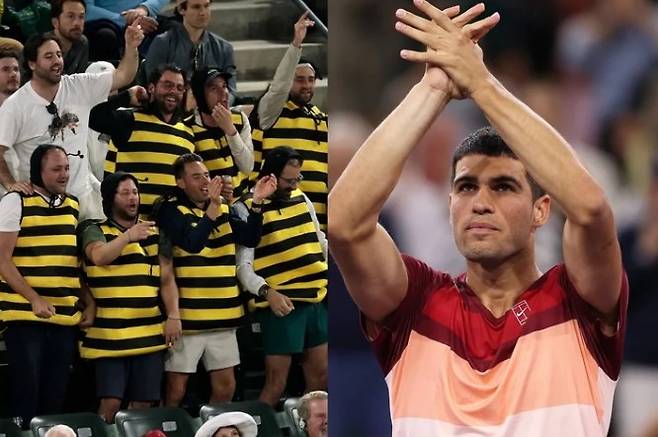 벌떼 응원단으로부터 좋은 기운을 받았다는 카를로스 알카라스