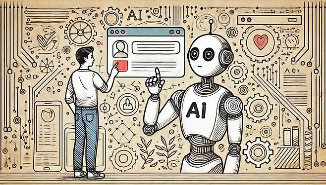 AI를 이용하는 사람 이미지. 챗GPT 제작