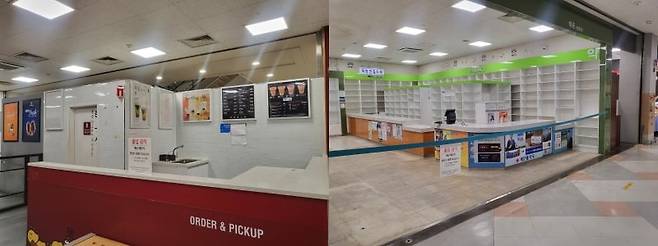 입점업체들이 대부분 문을 닫은 홈플러스 부천상동점 내부. 점포가 나간 자리엔 '출입 금지' 푯말이 걸려 있다. 사진=안혜원 기자