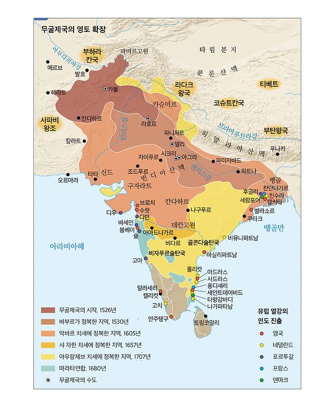 무굴제국의 영토 확장. 사계절 제공