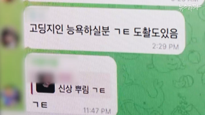 △ 텔레그램 (가칭)‘전국구 겹지방’ 대화내용 중 일부