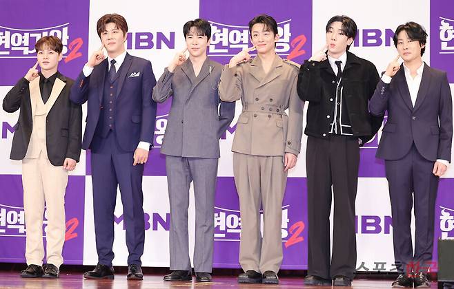MBN 서바이벌 예능 '현역가왕2' 기자간담회에 참석한 박서진, 진해성, 에녹, 신승태, 최수호, 강문경(왼쪽부터). 25.3.12 ⓒ이혜영 기자 lhy@hankooki.com
