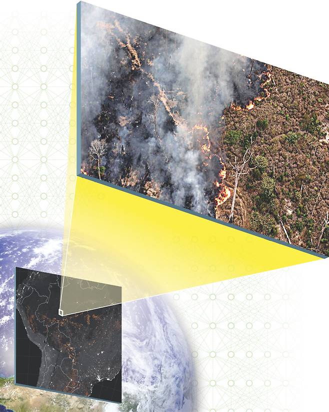 브라질 아마조나스연방대 연구진은 미국 항공우주국 위성에 장착된 적외선 감지 센서로 열기를 포착해 산불을 찾았던 기존 방식에 ‘합성곱 신경망(CNN)’이라는 인공지능을 더해 초기 산불도 정밀하게 찾아낼 수 있도록 개발했다. 그린피스 제공·EPA연합뉴스