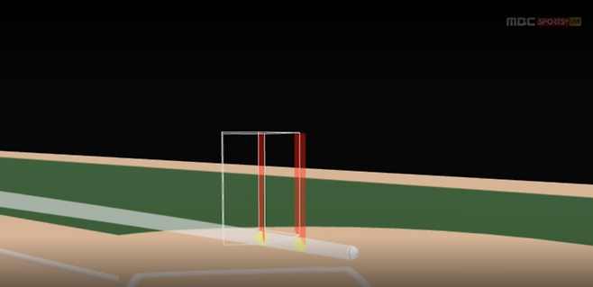 15일 광주 KIA-삼성전에서 스트라이크 판정을 받은 김도현의 커브볼. 포수 미트가 땅에 닿았지만 ABS 존을 통과해 스트라이크가 됐다. 사진=MBC스포츠+/티빙 중계화면 캡처
