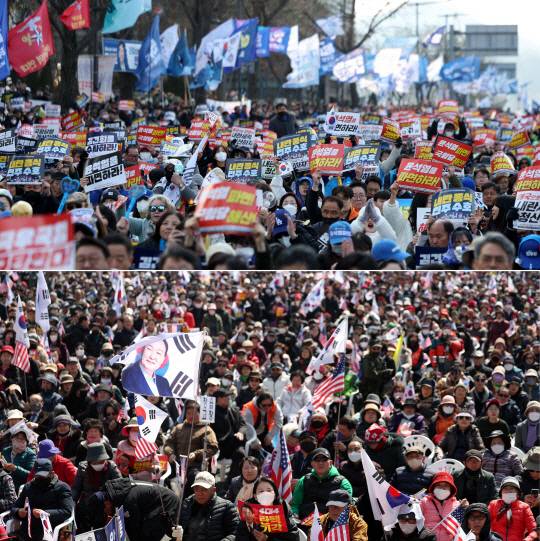 서울 종로구 일대에서 탄핵 찬·반 집회가 각각 열리고 있다. 뉴시스