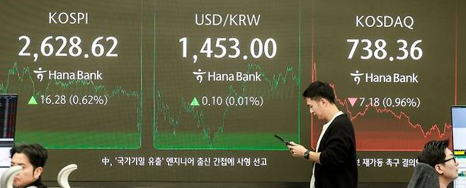 19일 서울 중구 하나은행 딜링룸에서 직원들이 업무를 보고 있다. ⓒ뉴시스
