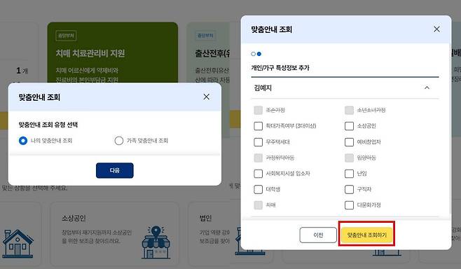 맞춤 혜택 조회 시, 개인 회원정보와 서비스별 연령·소득·가구 특성 및 자격정보를 매칭한다 / 출처=IT동아