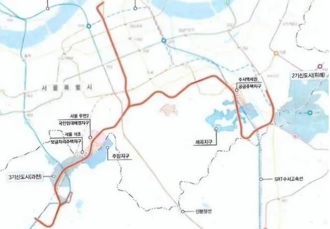 위례신도시로 진입하지 않는 위례과천선 노선도(안). 사진=국토교통부