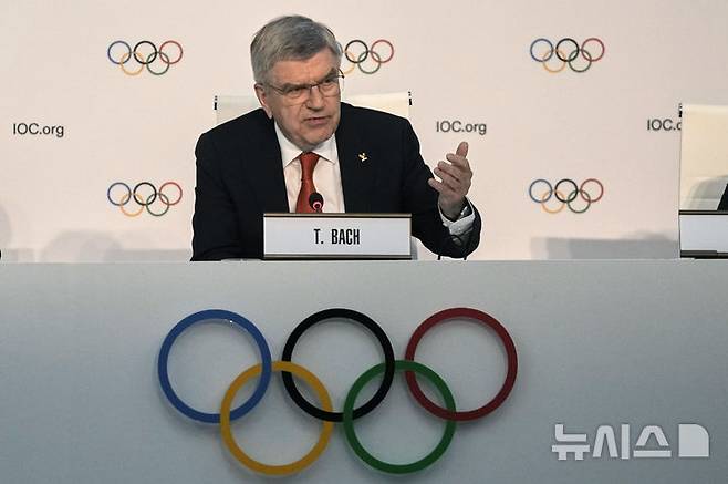 [코스타 나바리노=AP/뉴시스]토마스 바흐 IOC 위원. 2025.03.17.