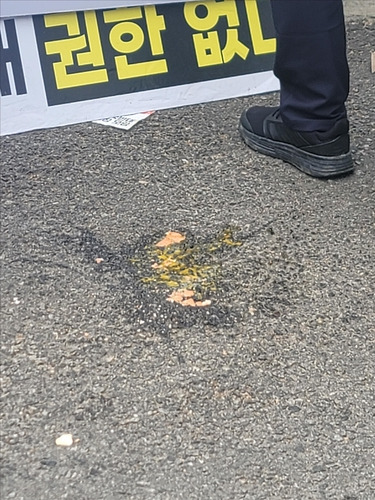헌재 앞에 떨어진 날계란 [촬영 이영섭]