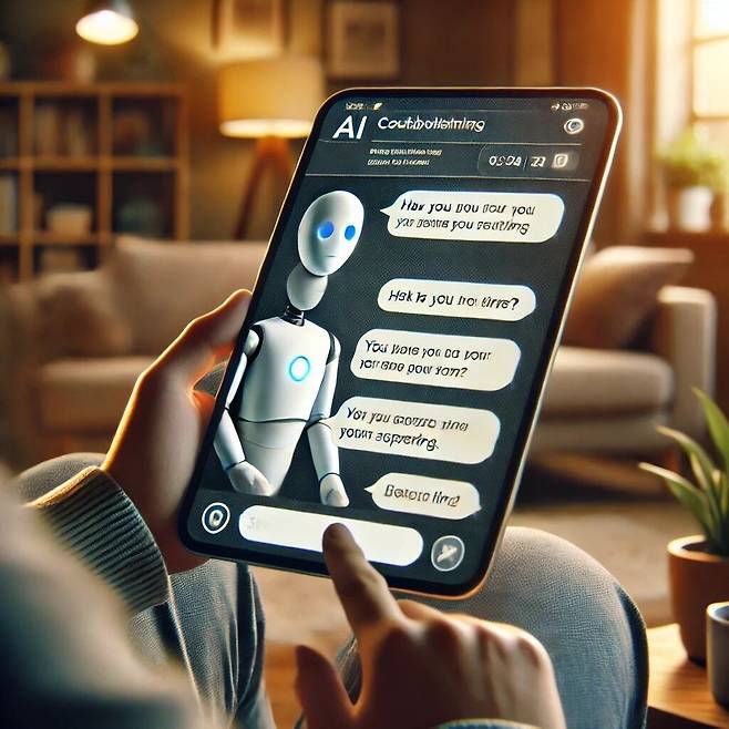 오픈AI의 이미지 생성 프로그램 'DALL-E'를 통해 만든 이미지. 'AI 챗봇을 이용해 상담하고 있는 모습을 그려줘'라고 입력하자 위와 같은 이미지가 도출됐다. /DALL-E 제공