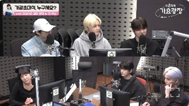 왼쪽 위부터 뉴, 주학년, 큐, 이은지, 현재, 영훈 (KBS cool FM ‘이은지의 가요광장’ 캡처)