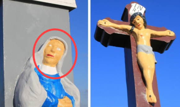 폴란드 남부에 있는 작은 마을인 스투지온카 입구에 있던 예수와 성모마리아 조각상이 엉터리로 복원돼 주민들의 분노가 쏟아졌다.