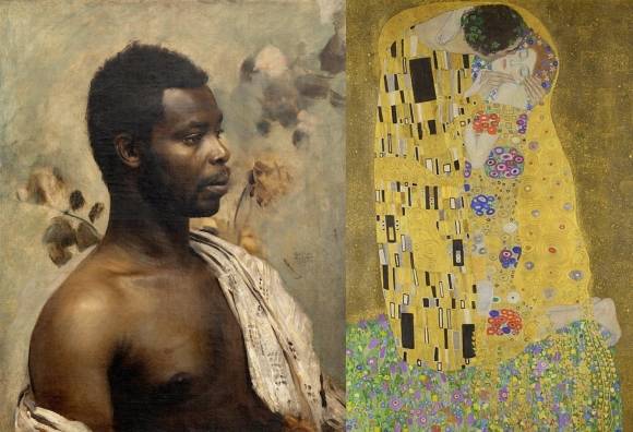 구스타프 클림트(1862-1918)의 1897년 작품으로 최근 네덜란드에서 공개된 ‘윌리엄 니 노티 다우오나 왕자’(왼쪽)와 클림트의 대표적인 작품인 ‘키스’(오른쪽). 자료 : Wienerroither & Kohlbacher·Österreichische Galerie Belvedere