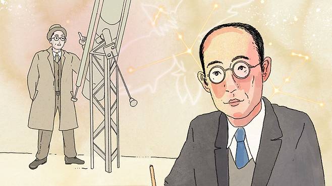1926년 미국 미시간대에서 박사학위를 취득한 이원철은 국내 첫 이학박사였다. 졸업 직후 모교인 연희전문 교수로 돌아온 그는 학교 옥상에 6인치 굴절망원경을 설치, 천체 관측에 나섰다. 이원철은 당시 국내 유일의 고급 천문학을 강의하는 교수였다./일러스트=조선디자인랩 이연주
