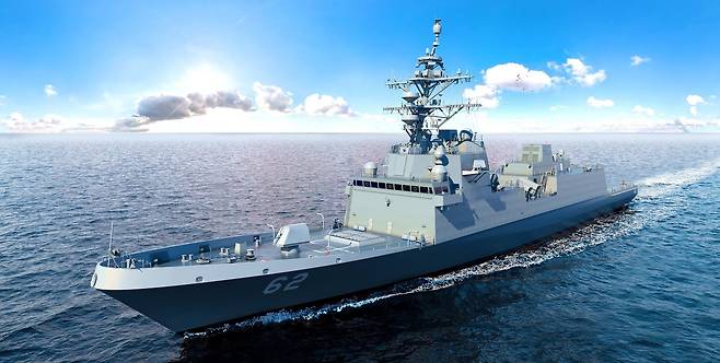 미국이 위스컨신 주의 조선소에서 건조 중인 컨스텔레이션급 호위함의 최종 모습 그림