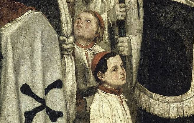 귀스타브 쿠르베, 오르낭의 매장(일부 확대), 1849~1850, 캔버스에 유채, 315x668cm, 오르세 미술관