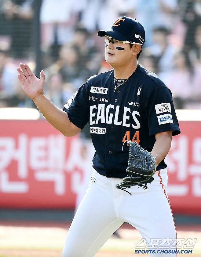 22일 수원 KT위즈파크에서 열린 한화와 KT의 개막전. 7회말 등판해 무실점으로 이닝을 막은 김서현이 기뻐하고 하고 있다. 수원=정재근 기자 cjg@sportschosun.com/2025..3.22/