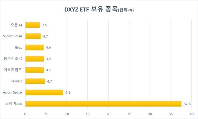 3월17일 기준 DXYZ의 상위 보유 종목. <자료=코파일럿>