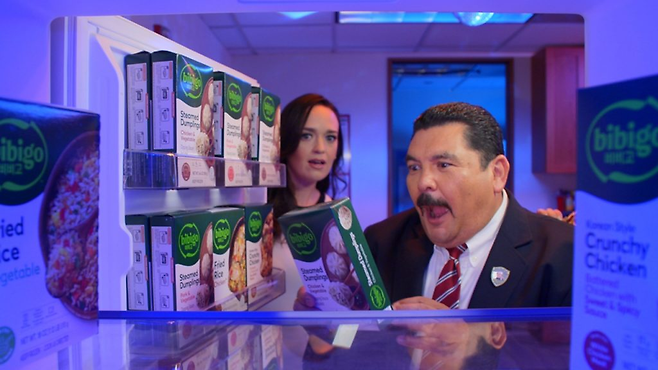 지난해 미국 지상파 ABC 방송 간판 토크쇼 ‘지미 키멜 라이브’에 소개된 비비고 만두 [CJ제일제당 제공]