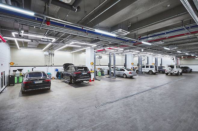 [서울=뉴시스] 서울 서초구 방배동에 있는 HS효성더클래스 서비스센터 내 지하 정비 구역 모습. (사진=HS효성더클래스 제공) 2025.03.24 photo@newsis.com *재판매 및 DB 금지