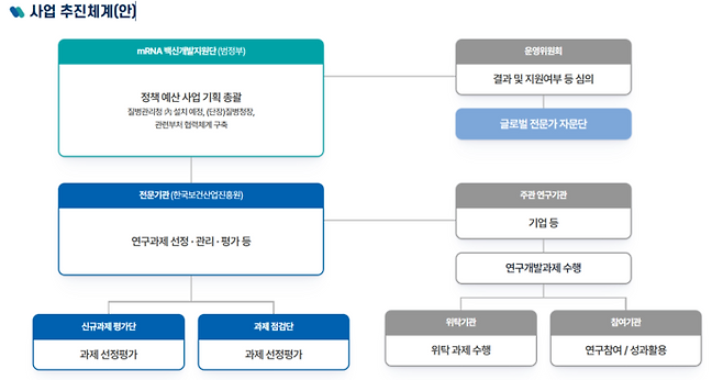 '팬데믹 대비 mRNA 백신 개발 지원 사업' 추진 체계도(자료=질병관리청)