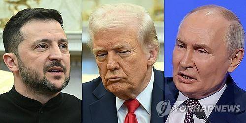 젤렌스키 우크라이나 대통령(왼쪽), 트럼프 미국 대통령(중간), 푸틴 러시아 대통령 [AFP=연합뉴스 자료사진. 재판매 및 DB금지]