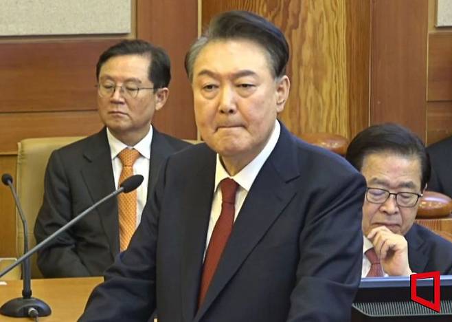 윤석열 대통령이 25일 서울 종로구 헌법재판소에서 열린 윤 대통령 탄핵심판 11차 변론에서 최종 의견 진술을 하고 있다. 2025.2.25. 헌법재판소 제공