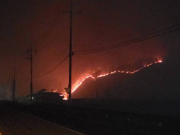 경북 안동 남선면 신석리 마을 앞산까지 산불이 퍼지고 있다. 이일화 세무전문기자