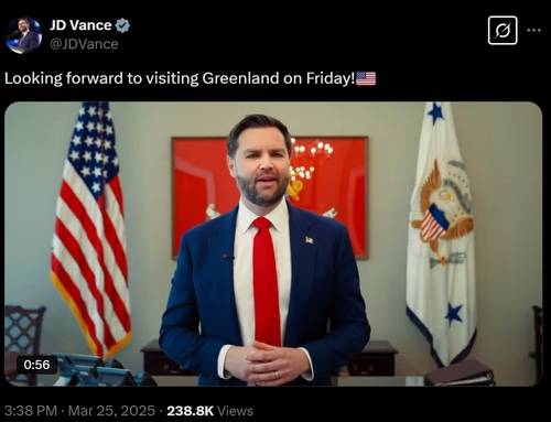 그린란드 방문 일정 발표하는 미국 부통령 [워싱턴=연합뉴스. 부통령 엑스 캡처. 재판매 및 DB 금지]