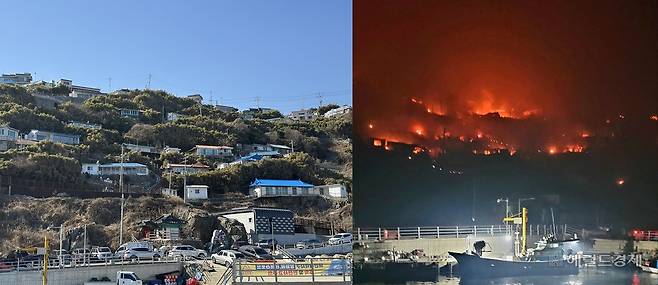 경북 영덕군 영덕읍 석리의 마을. 이곳은 ‘블로로드 B코스’가 지나는  영덕 대표 트래킹 코스로, 빼어난 절경을 자랑했지만 지난 25일 산불로 마을 전체가 전소됐다. [독자제공]