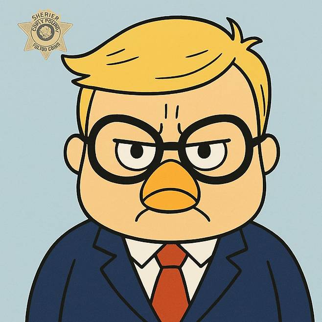 트럼프의 같은 사진을 한국 애니메이션 '뽀로로' 스타일로 그려달라고 하자 이런 이미지가 나왔다.