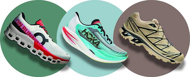 온러닝, 호카, 살로몬 러닝화(왼쪽부터). /각 사