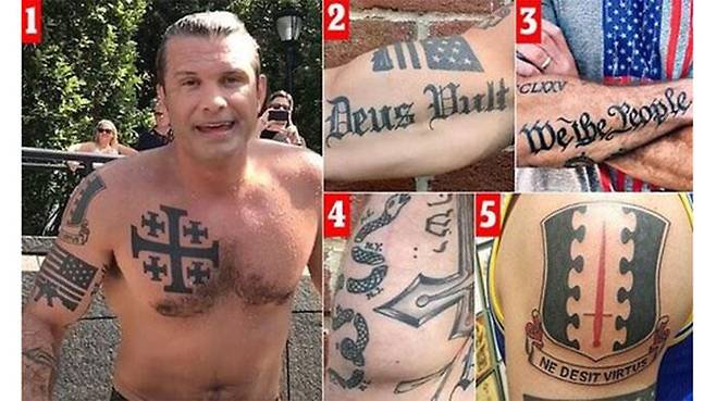 피트 헤그세스 장관이 몸에 새긴 기독교 극단주의 문신 (사진=정치학자 모니카 마크스 X 캡처)