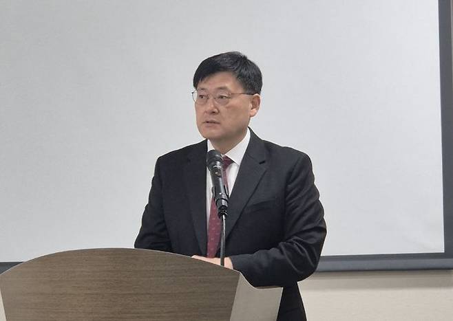 민경중 코아스 대표가 최근 코아스 파주 1공장에서 열린 제33기 정기주주총회에서 인사말을 하고 있다.ⓒ코아스