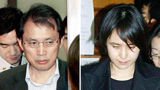 영장실질심사를 받기 위해 서울서부지법으로 출석하는 변양균 전 청와대 정책실장(왼쪽)과 신정아씨, 중앙포토