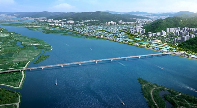 부산 강서구 에코델타시티와 사상구 엄궁동 승학터널을 잇는 엄궁대교 조감도. 총 연장 3㎞, 6차로 규모로, 2030년 6월 완공이 목표다.