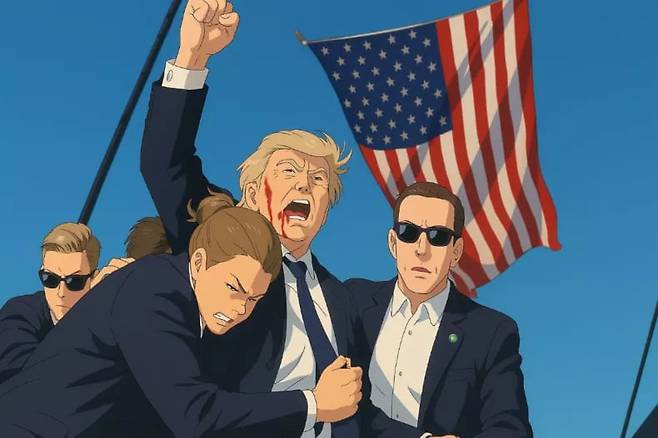 오픈AI의 '챗GPT-4o 이미지 생성' 모델로 '스튜디오 지브리'의 스타일을 모방해 제작한 도널드 트럼프 미국 대통령 이미지./레딧 캡처