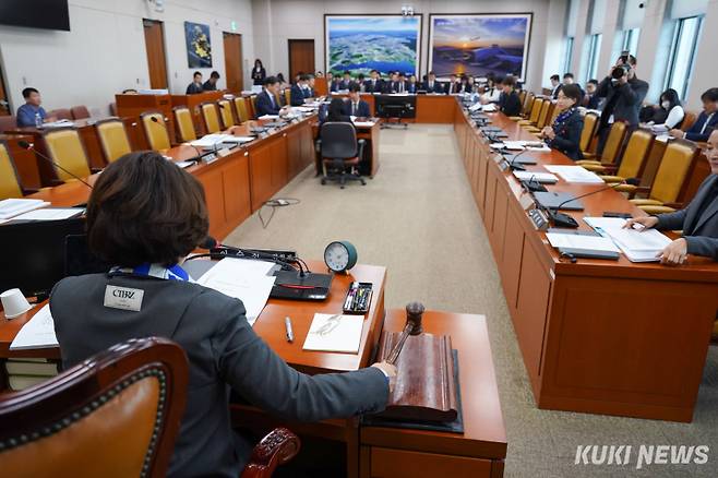 이수진 12·29 여객기 참사 특별위원회 소위원장이 1일 서울 영등포구 국회에서 열린 '12·29 여객기 참사 피해자와 유가족 지원 및 추모사업 지원 소위원회'에서 특별법 논의를 위해 의사봉을 두드리고 있다.