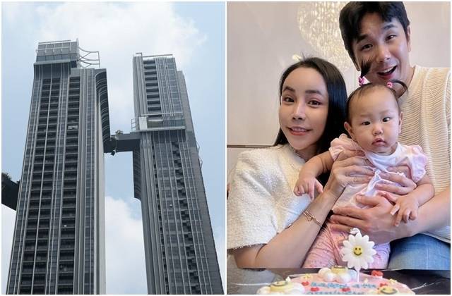 구름다리 붕괴한 권영준씨 거주 방콕 콘도. 오른쪽 사진은 권영준씨 가족사진. 로이터연합뉴스, 연합뉴스