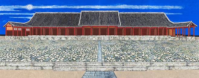 종묘-영녕전, 2024, 캔버스 천에 호분 먹 분채 석채, 220×560cm *재판매 및 DB 금지