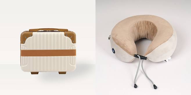 4월 박람회 한정 선착순 증정하는 여행용 레디백과 전동 목베개. 사진제공|팜투어