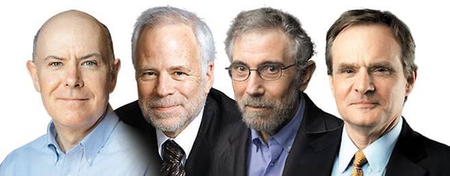 From left: Professors Douglas Irwin, Barry Eichengreen, Paul Krugman, and Simon Johnson.