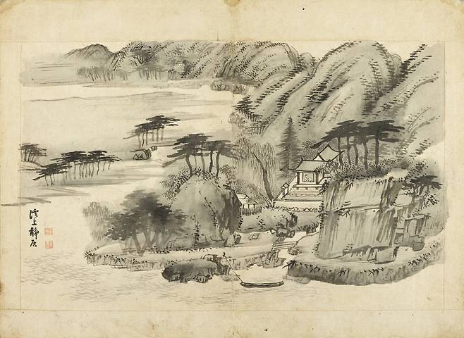 계상정거(퇴우이선생진적첩, 보물). 퇴우이선생진적첩은 이황이 서문을 쓴 뒤 송시열이 발문을 썼고, 겸재의 그림과 이병연의 시, 정선의 둘째 아들의 발문이 합쳐진 화첩이다. 세대를 넘어 완성된 화첩이다. 겸재는 생전 자신이 이황의 피를 이었다는 사실을 자랑스럽게 생각했다. /삼성문화재단 소장