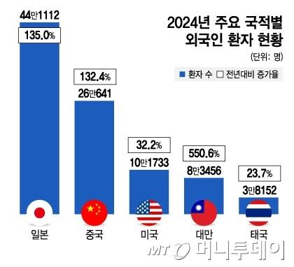 2024년 주요 국적별 외국인 환자 현황. /그래픽=김지영 디자인기자