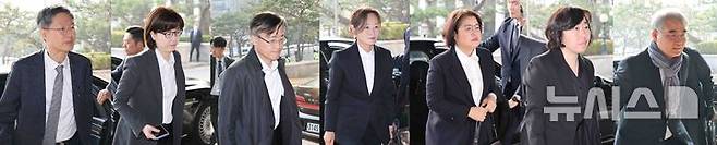 [서울=뉴시스] 윤석열 대통령의 탄핵심판 선고일인 4일 문형배 헌법재판소장 권한대행 등 헌법재판관들이 서울 종로구 헌법재판소로 출근하고 있다. 왼쪽부터 문 대행, 이미선·김형두·정정미·김복형·정계선·조한창 헌법재판관. (사진=뉴시스 DB) 2025.04.04. photo@newsis.com