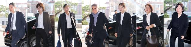 문형배 헌법재판소장 권한대행(왼쪽부터), 이미선, 김형두, 조한창, 정정미, 김복형, 정계선 헌재 재판관이 4일 윤석열 대통령 탄핵 심판 선고를 앞두고 서울 종로구 헌법재판소에 각각 출근하고 있다. 정형식 재판관은 이른 아침 출근했다. 사진공동취재단